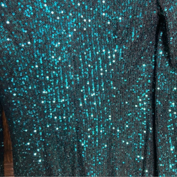 Mac Duggal 26866 Sequined Structured Bishop Sleeve Midi DressTeal Size 4 NWT - Picture 8 of 14